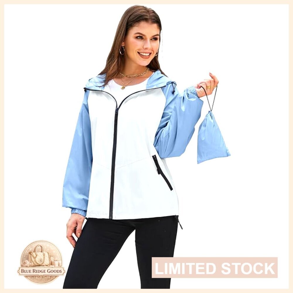 Lightweight Packable Rain Jacket Waterproof Windbreaker Trench Coat Women